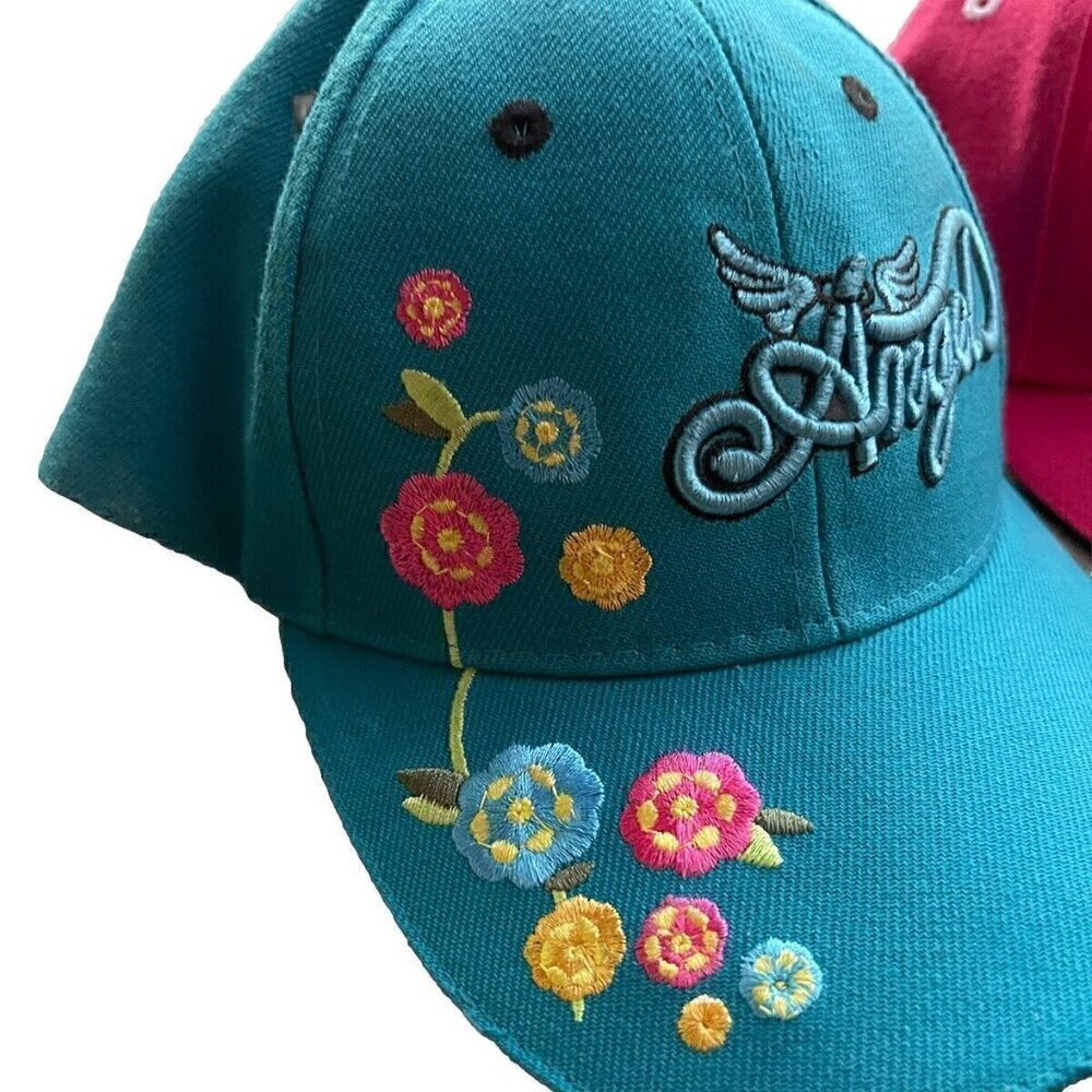 Princess Angel Y2K Vintage Strap Back Hat Pink/Blue Flower Embroidered Hats